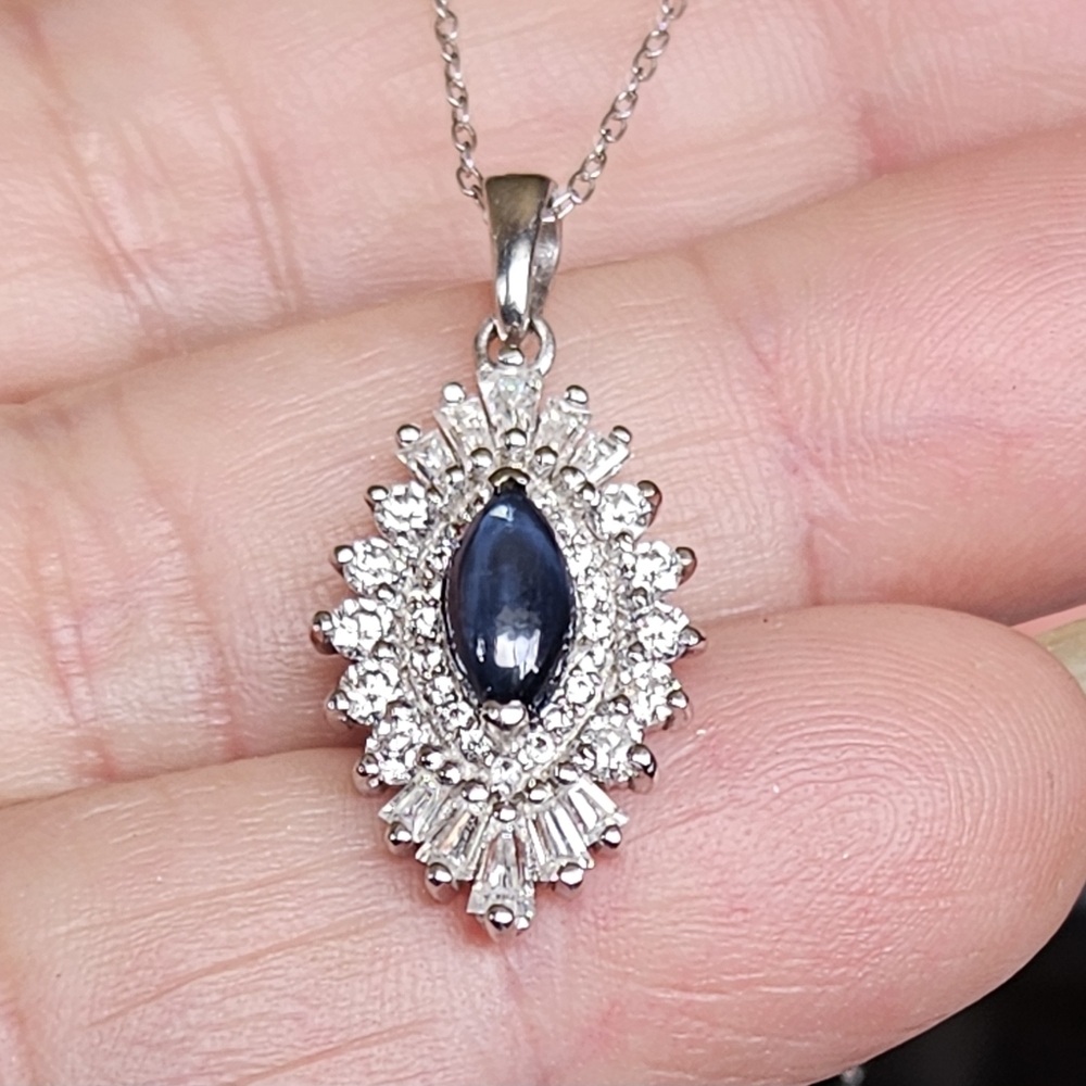 Blue Star Sapphire & Genuine Moissanites Necklace